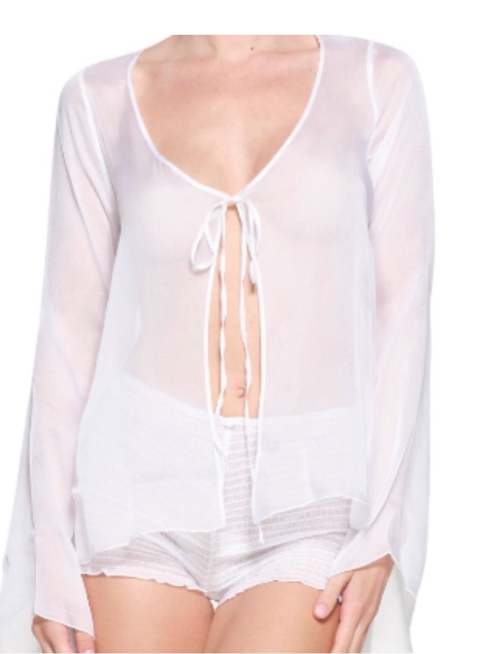 NWT SKIMS Romance Tie Front Silk Top in Snow Size XL